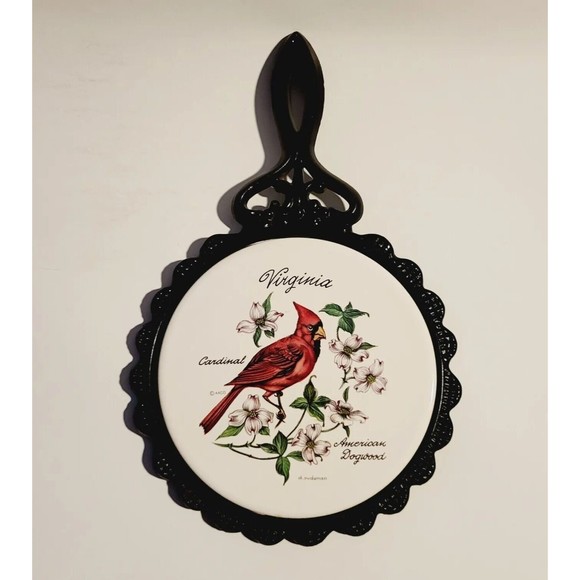 Vintage Large Trivet Virginia Cardinal American Dogwood Souvenir Tile - Picture 1 of 4